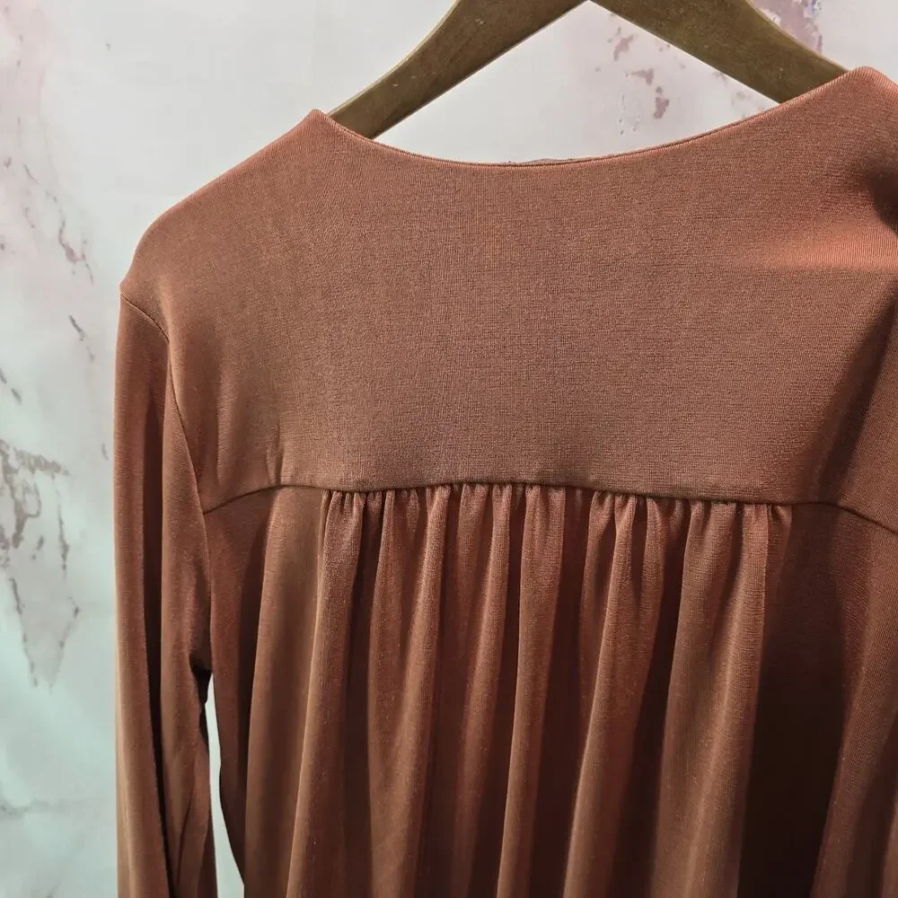 Free People Bodysuit Womens Large Peach Turnt Long Sleeve V Neck Thong Ginger